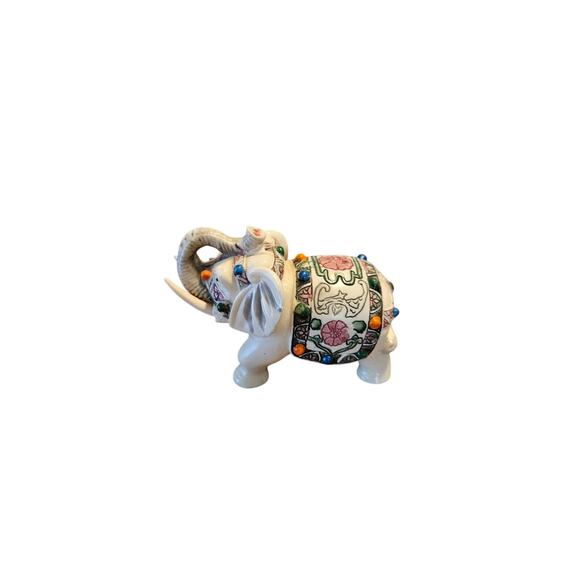 Hand painted vintage elephant trunk up boho decor figurine - Picture 1 of 5